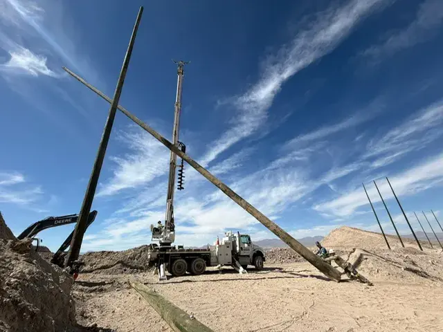 Angled view of a utility pole and crossarm